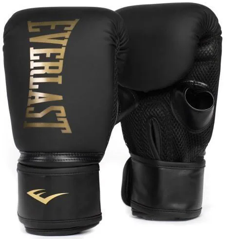 Боксерські рукавиці Everlast поліуретан S/M чорні золоті