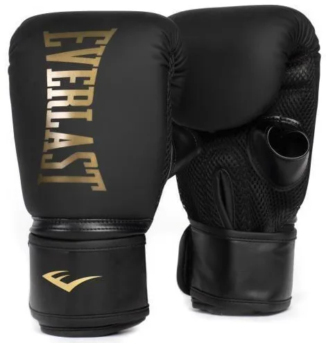Боксерські рукавиці Everlast поліуретан S/M чорні золоті