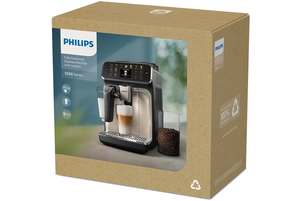 Кавоварка Philips Series 5500, 1.8л, для зернової та меленої кави, автоматичне приготування капучино, сенсорний дисплей, 22 авторс