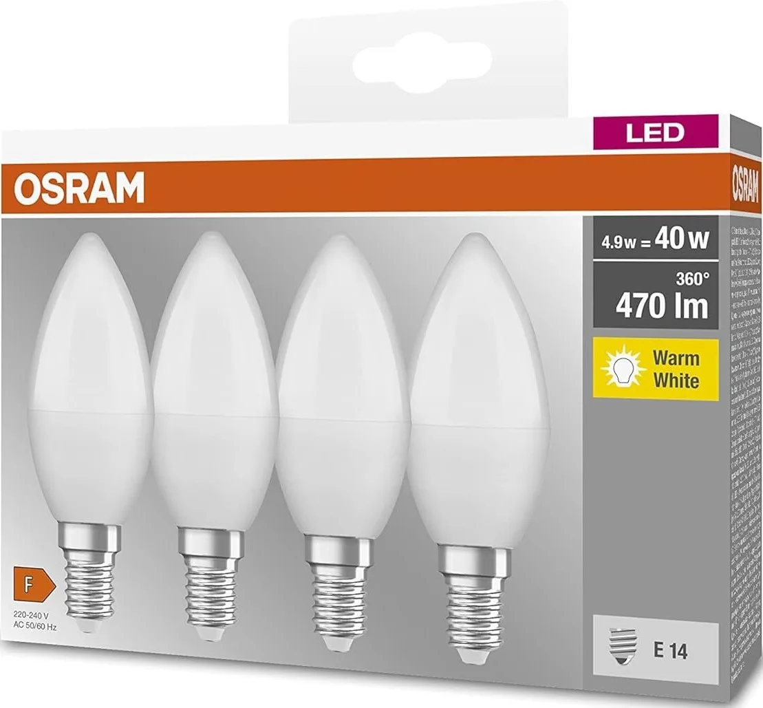 Набір ламп 4шт OSRAM LED E14 4.9Вт 470Лм Теплий білий