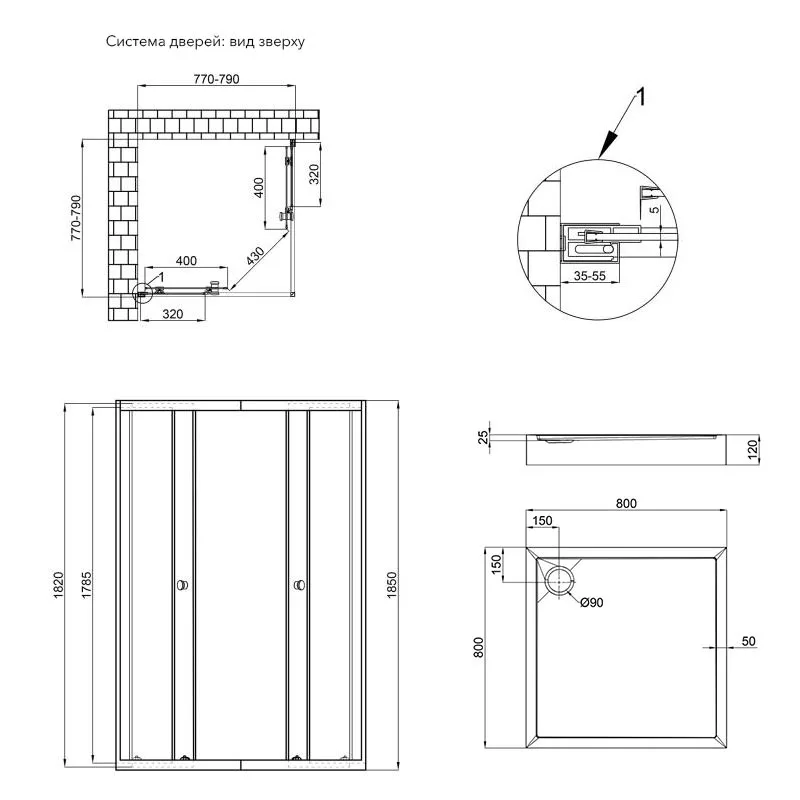 Душевая кабина Qtap Presto 80x80 см матовое стекло хром квадратная раздвижная