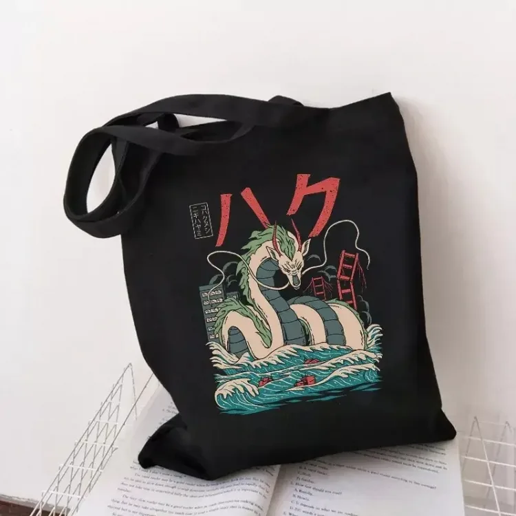 Еко сумка шоппер аніме Haku Kaiju Дракон 39х34 см чорна