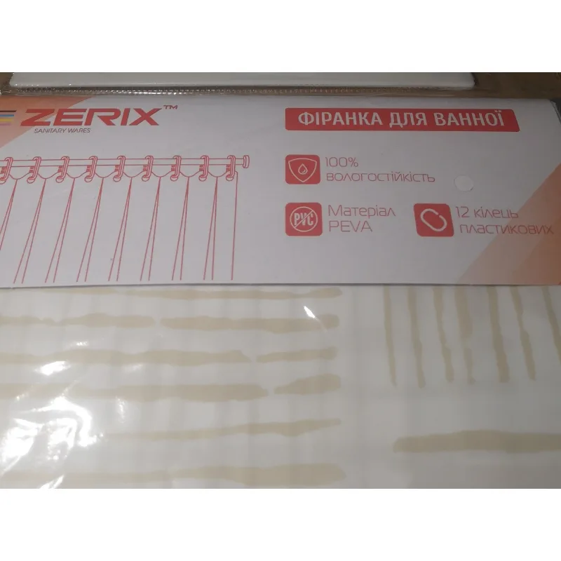 Шторка для ванной Zerix PEVA 180х200 Узоры Плитка 3-Д молочная