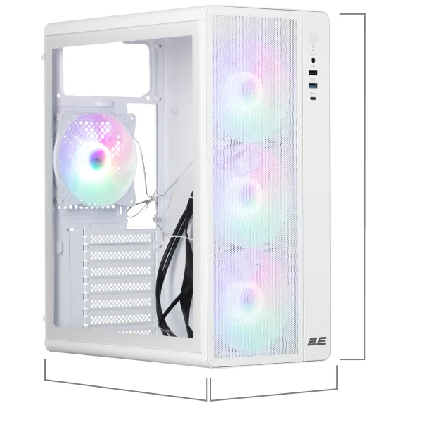 Корпус 2E GAMING Credo Plus V510W без БЖ, 1xUSB3.0, 1х USB 2.0, 1xUSB Type-C, 4x120мм RGB Rainbow, VGA 310мм, TG Side Panel, ATX, білий