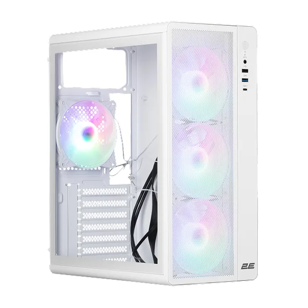 Корпус 2E GAMING Credo Plus V510W без БЖ, 1xUSB3.0, 1х USB 2.0, 1xUSB Type-C, 4x120мм RGB Rainbow, VGA 310мм, TG Side Panel, ATX, білий