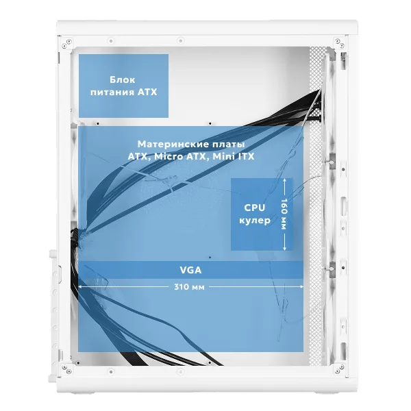 Корпус 2E GAMING Credo Plus V510W без БЖ, 1xUSB3.0, 1х USB 2.0, 1xUSB Type-C, 4x120мм RGB Rainbow, VGA 310мм, TG Side Panel, ATX, білий