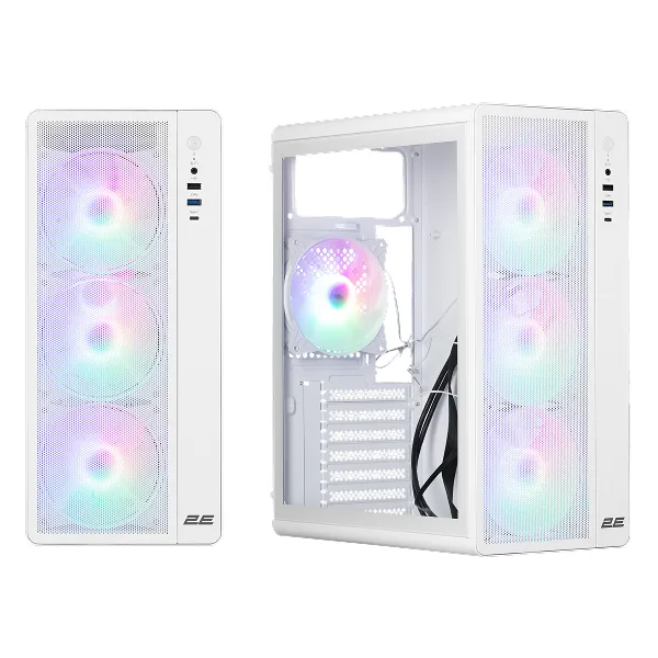 Корпус 2E GAMING Credo Plus V510W без БЖ, 1xUSB3.0, 1х USB 2.0, 1xUSB Type-C, 4x120мм RGB Rainbow, VGA 310мм, TG Side Panel, ATX, білий