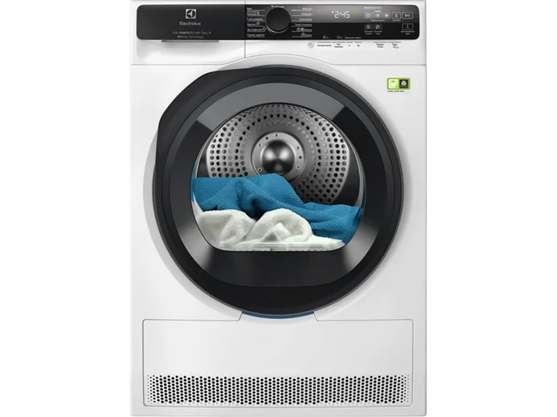 Сушильна машина Electrolux з тепловим насосом, 8 кг, клас енергоефективності A+++, 64 см, з дисплеєм, інверторна, біла.