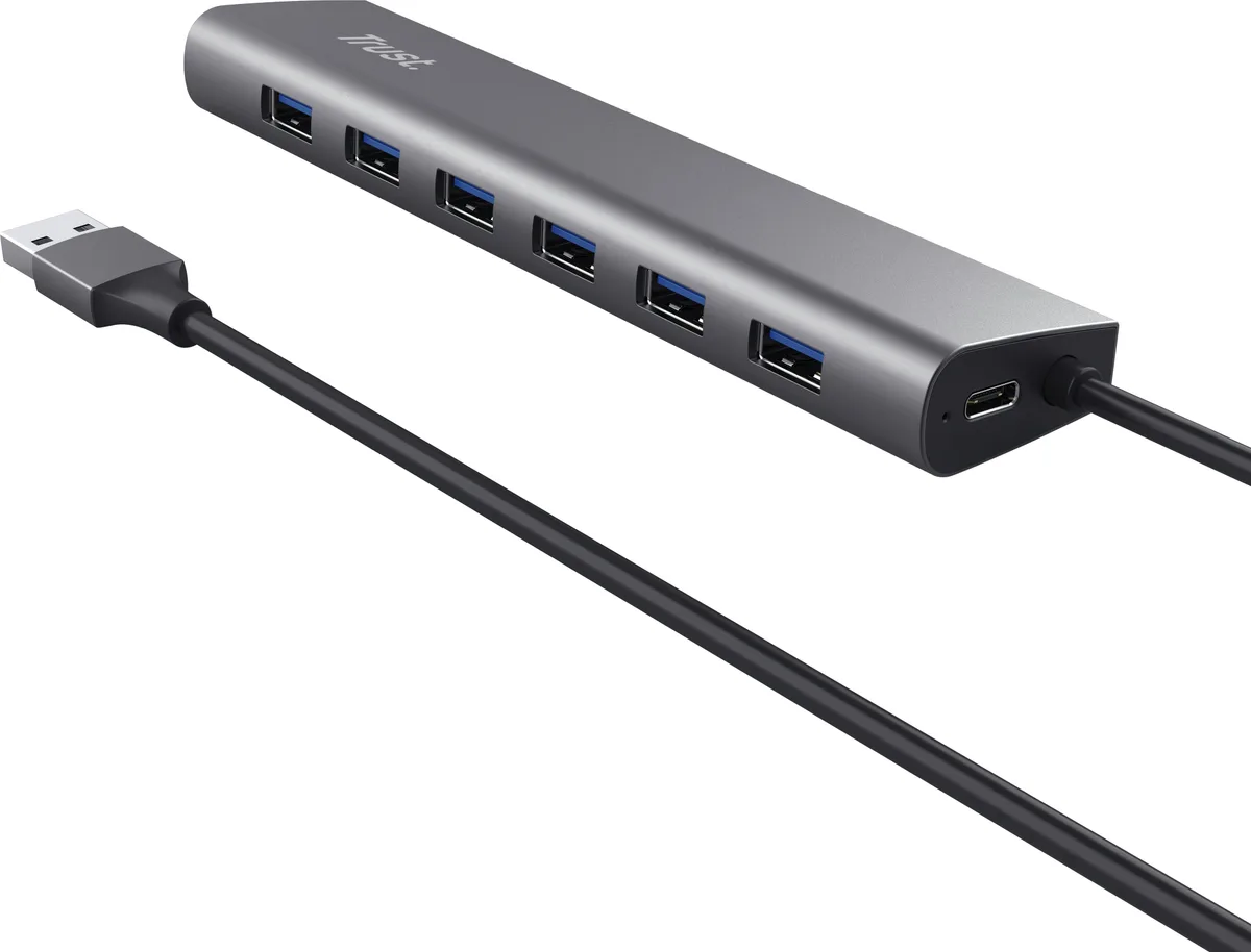 Хаб Trust Halyx 7-IN-1 USB-A > 7xUSB-А 3.2, Алюміній, 0.8м, чорний