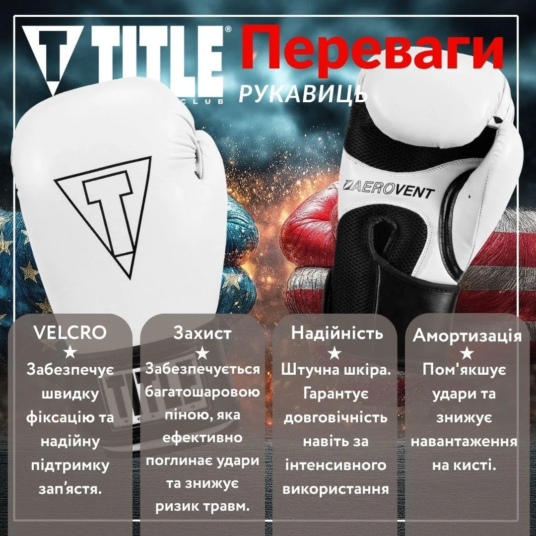 Боксерські рукавиці TITLE Boxing Vegan 12 oz Білий/Чорний