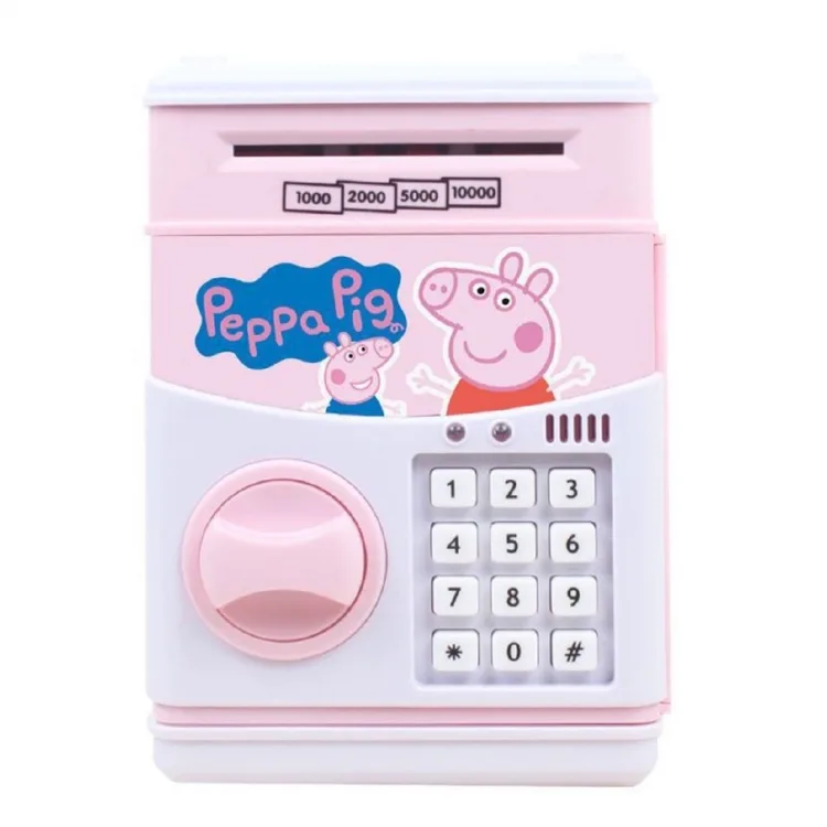 Копілка сейф для дітей Peppa Pig пластиковий 20х15х10 см рожевий