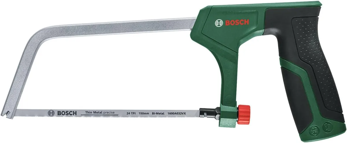 Ножівка для металу Bosch, 150 мм, 24 зубці на дюйм, з пластиковою ручкою.