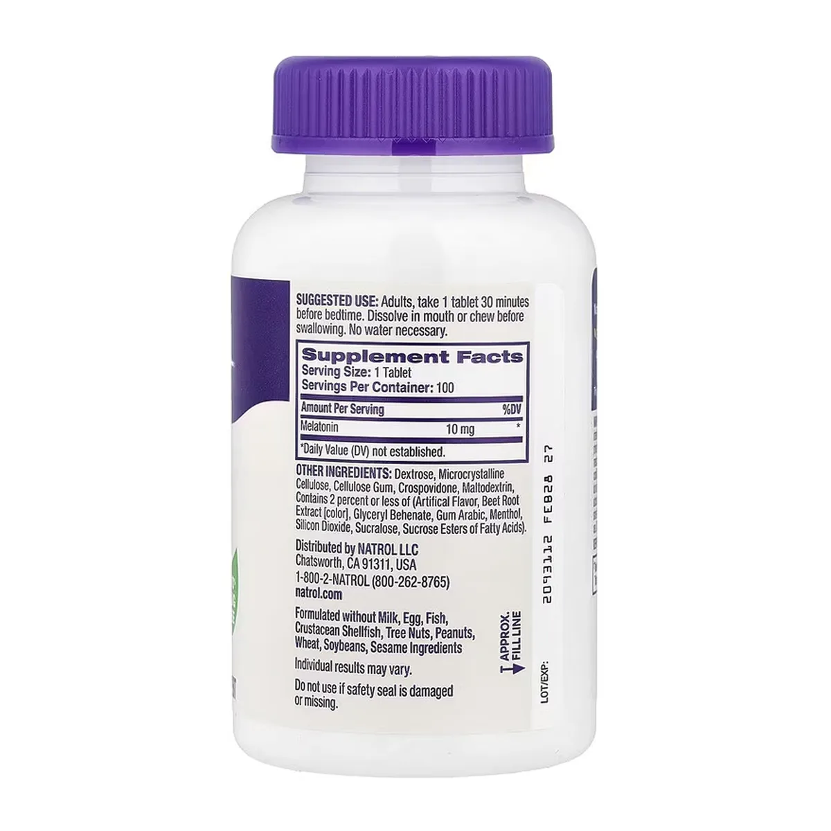 Мелатонин Natrol быстрорастворимый 10 мг 100 табл Вкусный ментол