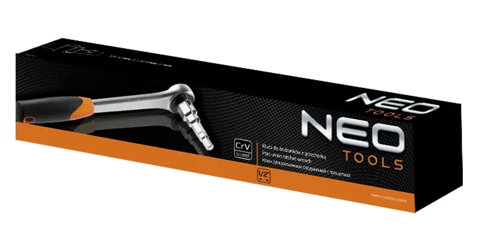 Ключ-тріскачка Neo Tools, 1/2", ступінчастий, для роз'ємних з'єднань, хром-ванадієва сталь.