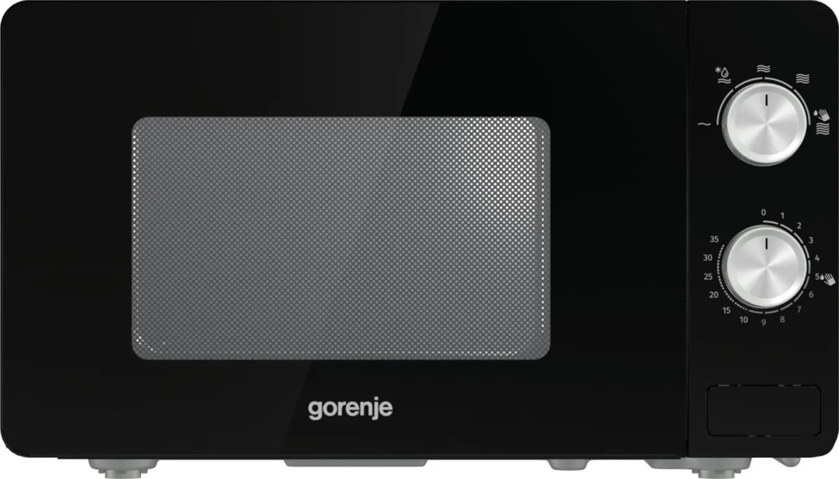 Мікрохвильова піч Gorenje, об'єм 17 л, механічне управління, потужність 700 Вт, чорного кольору.