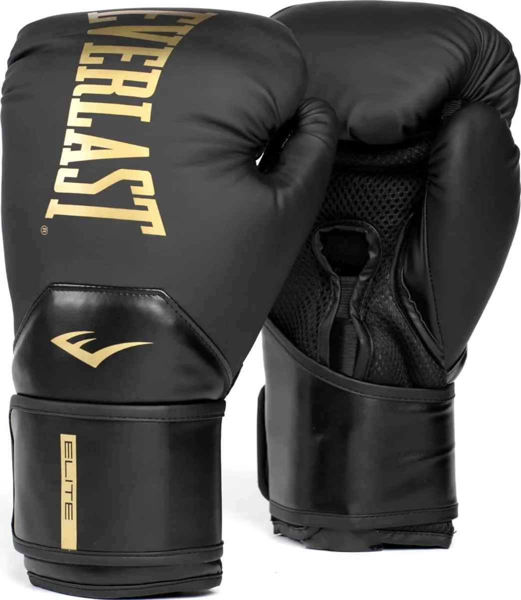 Боксерські рукавиці Everlast нітрил-бутадієн-каучук 14 унцій чорний золотий