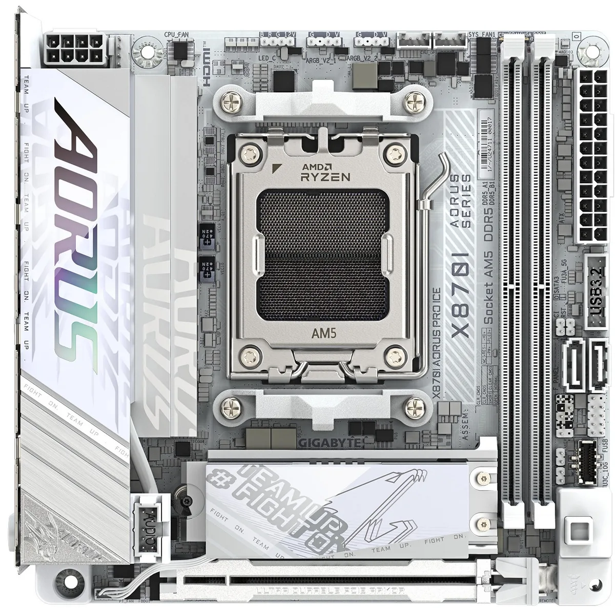 Материнська плата GIGABYTE X870I AORUS PRO ICE sAM5 X870I AORUS PRO ICE 2xDDR5 M.2 Wi-Fi BT HDMI Type-C ATX білий