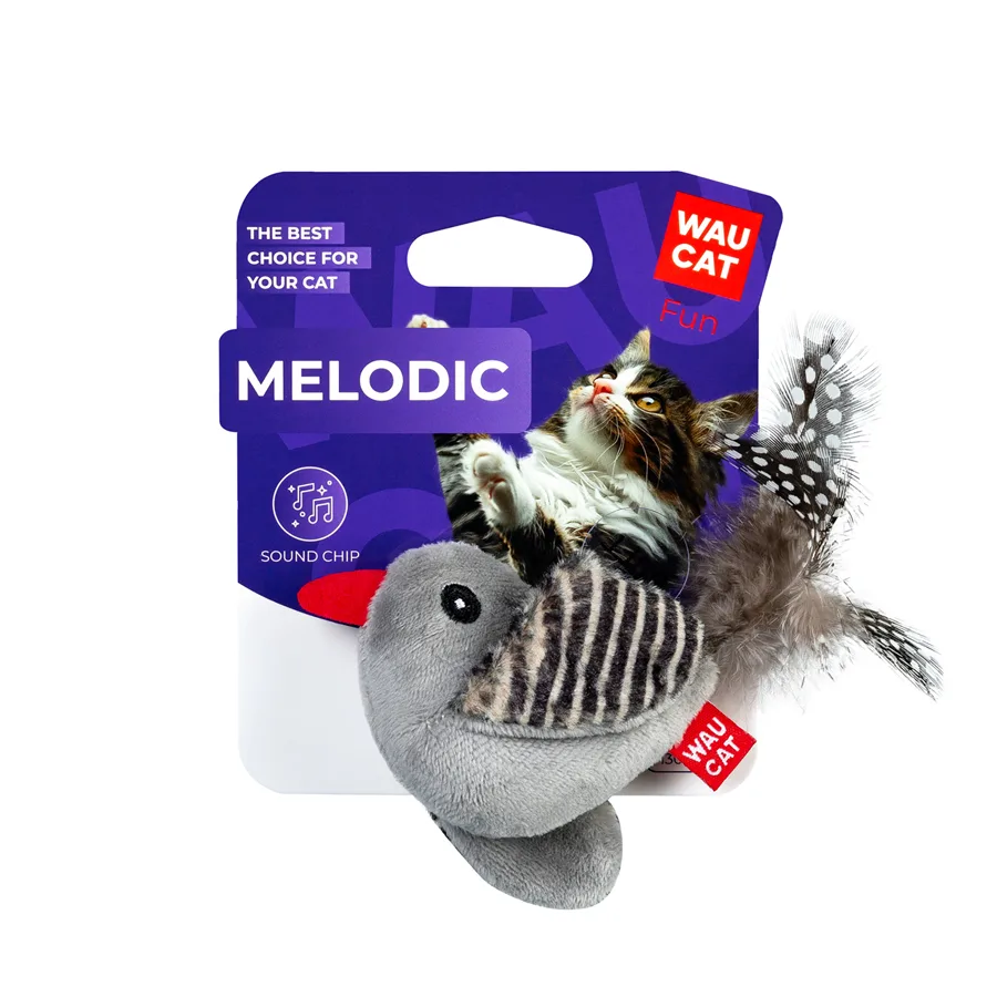 Интерактивная игрушка для котов WAUCAT Fun Melodic Птичка со звуковым чипом плюш 13 см