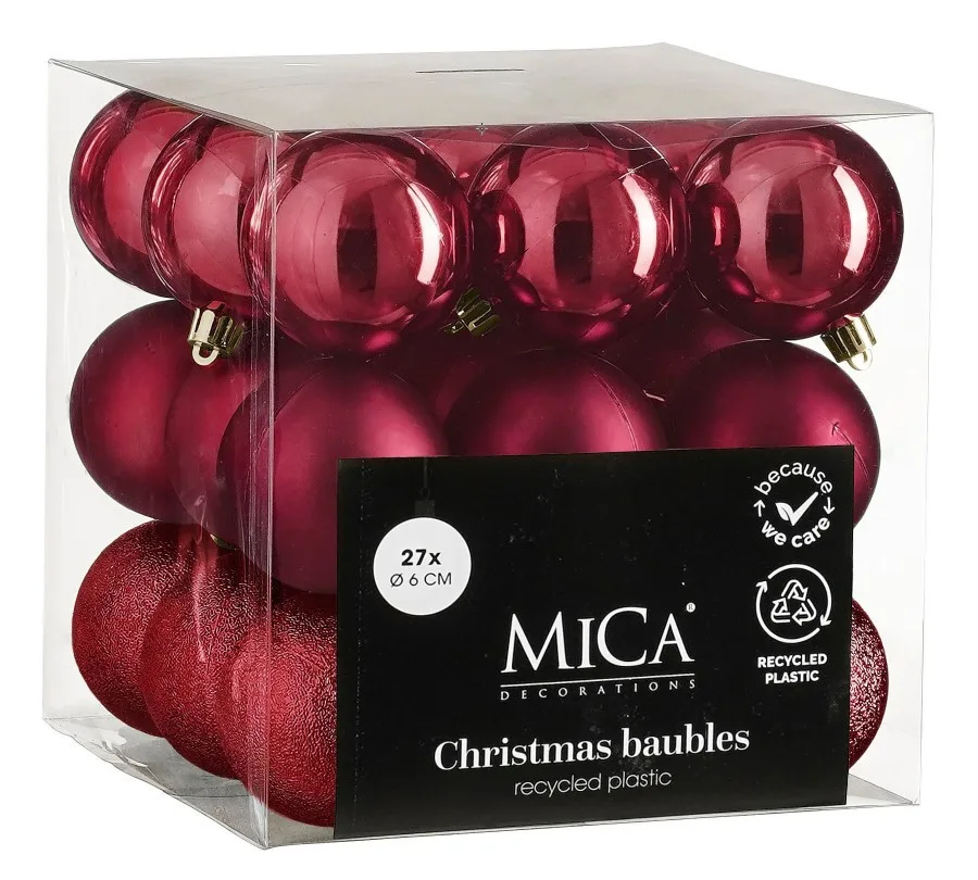 Ялинкові пластикові кулі Mica Decorations 27 шт 6 см вишневі