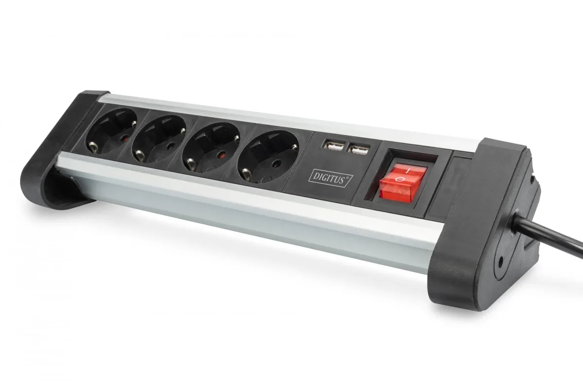 Блок розеток DIGITUS Office, 4xSchuko 16A, 2xUSB 2A, вимикач, 1.5м, вилка Schuko