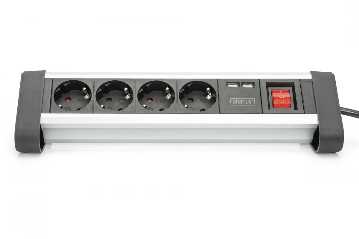 Блок розеток DIGITUS Office, 4xSchuko 16A, 2xUSB 2A, вимикач, 1.5м, вилка Schuko