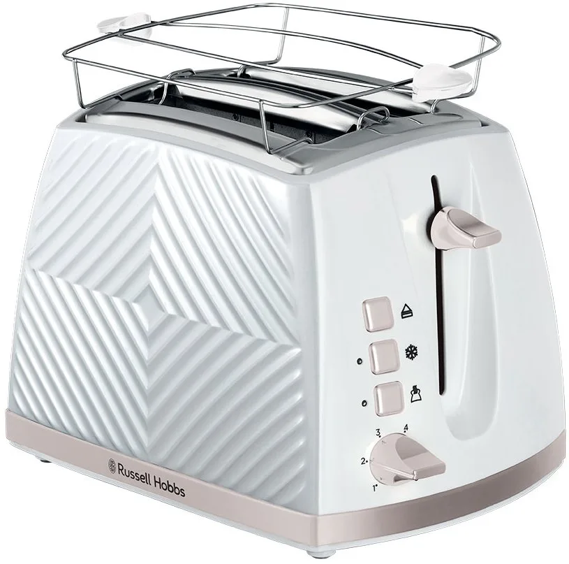 Тостер Russell Hobbs GrooWe на 2 скибочки, потужність 850 Вт, функції підігріву та розморожування, пластиковий корпус, білий колір