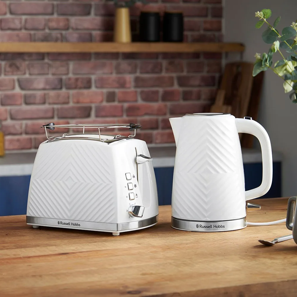 Тостер Russell Hobbs GrooWe на 2 скибочки, потужність 850 Вт, функції підігріву та розморожування, пластиковий корпус, білий колір
