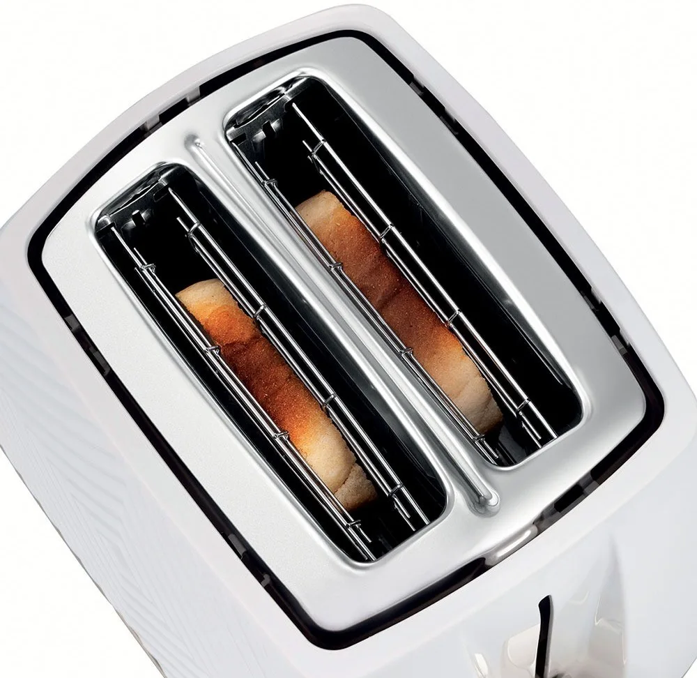 Тостер Russell Hobbs GrooWe на 2 скибочки, потужність 850 Вт, функції підігріву та розморожування, пластиковий корпус, білий колір