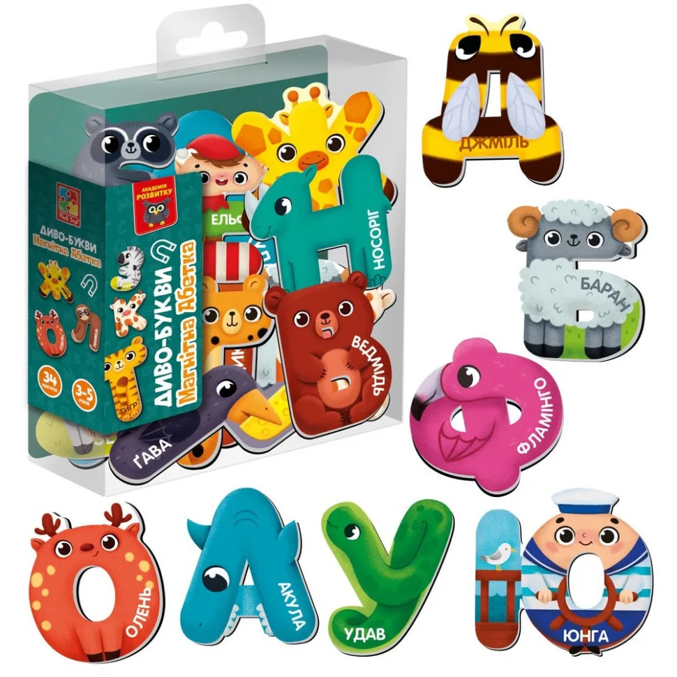 Детская магнитная игра Vladi Toys 34 магнита дерево для детей 3-5 лет многоцветная