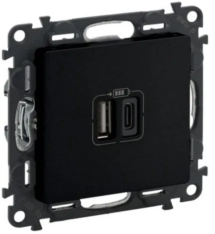 Зарядний пристрій з двома USB-роз'ємами тип А+типС Valena LIFE, 240V, 5V, 3A, матовий чорний