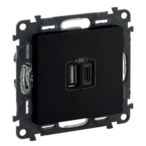Зарядний пристрій з двома USB-роз'ємами тип А+типС Valena LIFE, 240V, 5V, 3A, матовий чорний