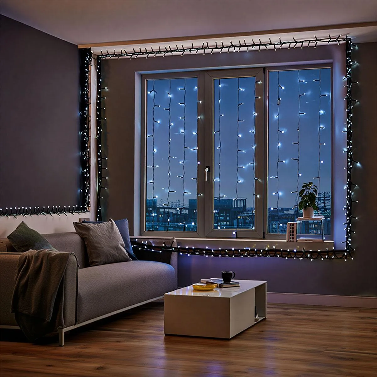 Новорічна гірлянда світлодіодна 50 м 500 LED чорний провід Білий сонячна батарея