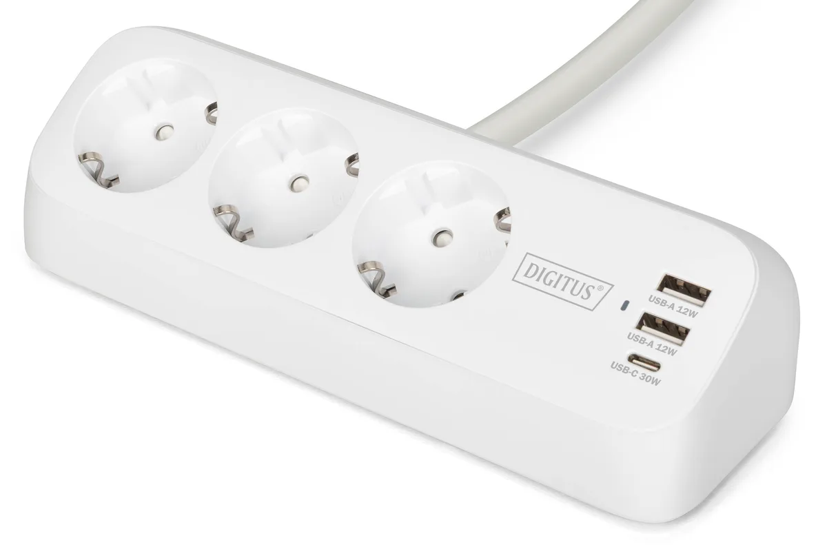 Блок розеток Digitus 3xSchuko 2xUSB-A 1xUSB-C 16A 1.5м Білий