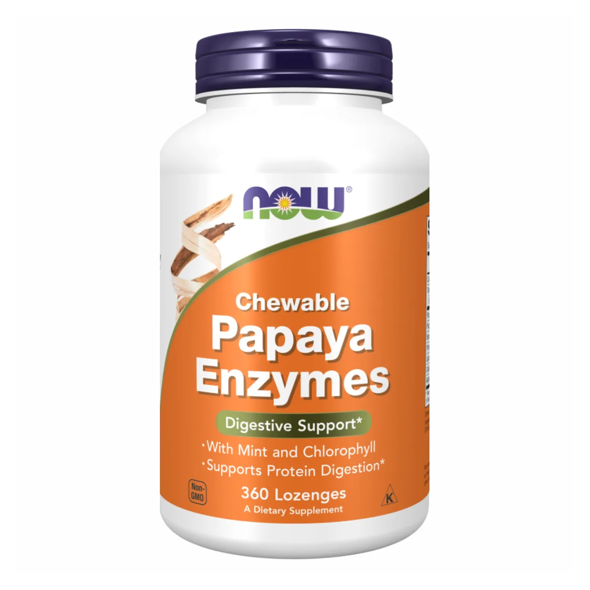 Пастилки Papaya Enzyme Chewable Now Foods 360 табл для травлення з м'ятою та хлорофілом.