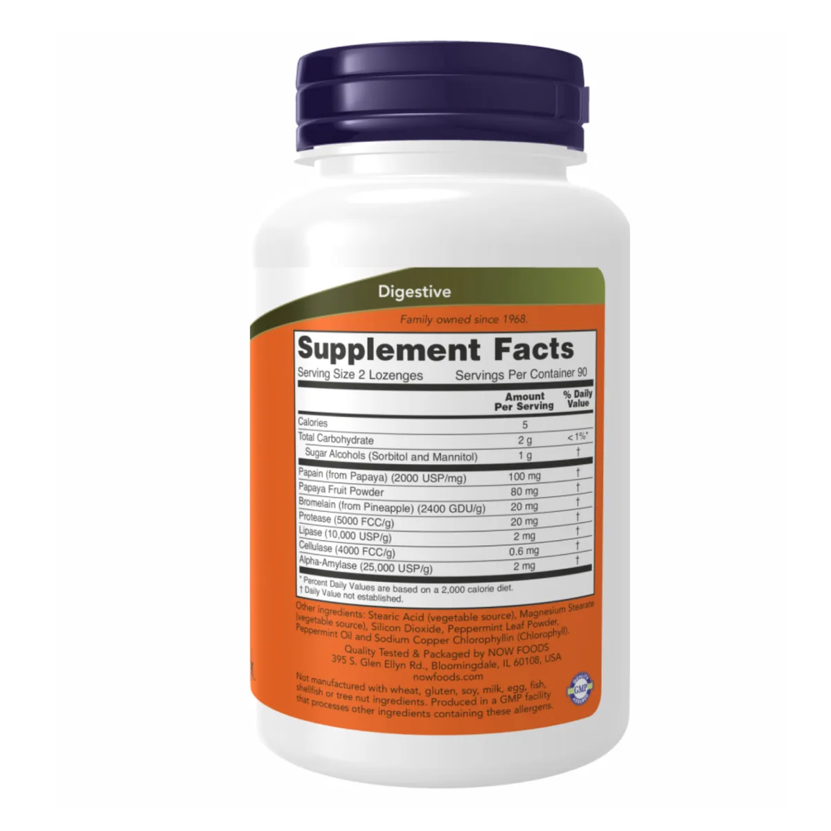 Пастилки Papaya Enzyme Chewable Now Foods 360 табл для пищеварения с мятой и хлорофиллом