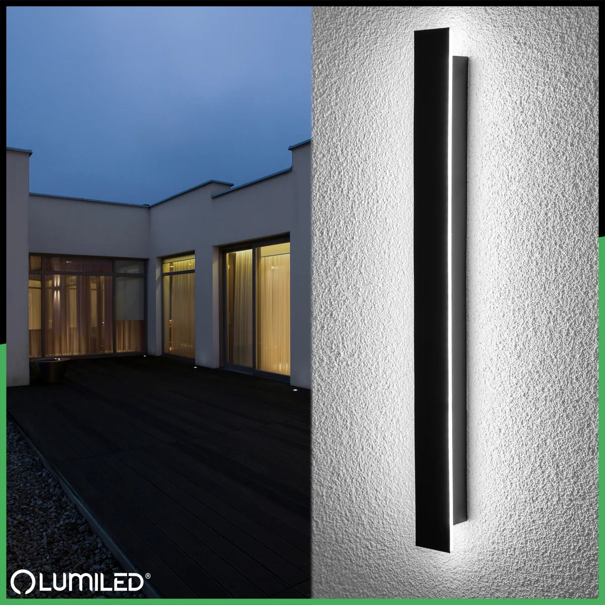 Світлодіодний настінний світильник LumiLED пластик 60 см чорний 20 Вт IP65 4000 K