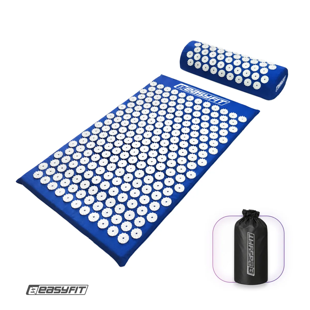 Масажний килимок EasyFit бавовняний 42х70 см з подушкою Синій з білим