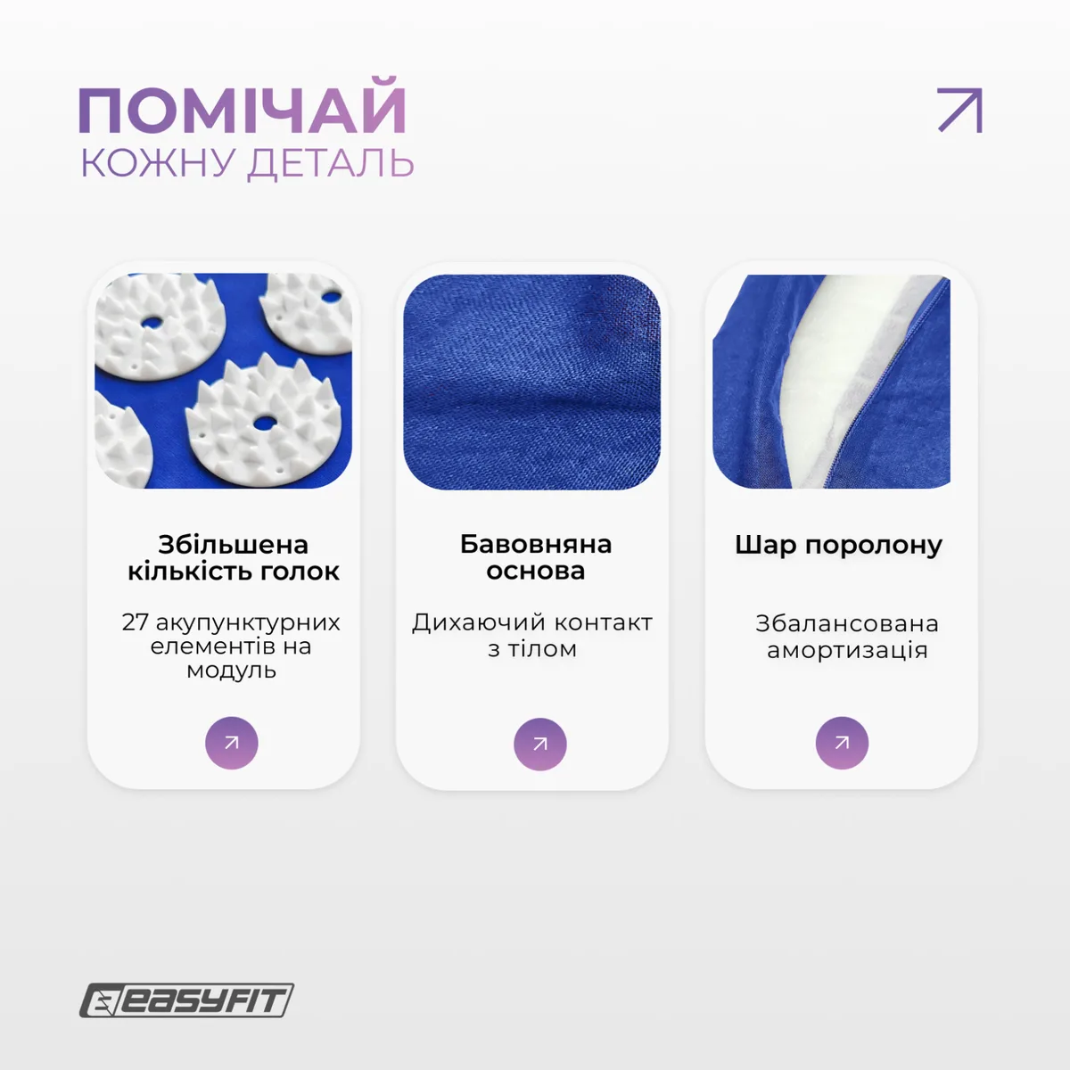 Масажний килимок EasyFit бавовняний 42х70 см з подушкою Синій з білим