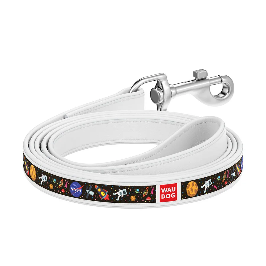 Повідець WAUDOG Design NASA 25 мм x 122 см шкіра білий L-XL