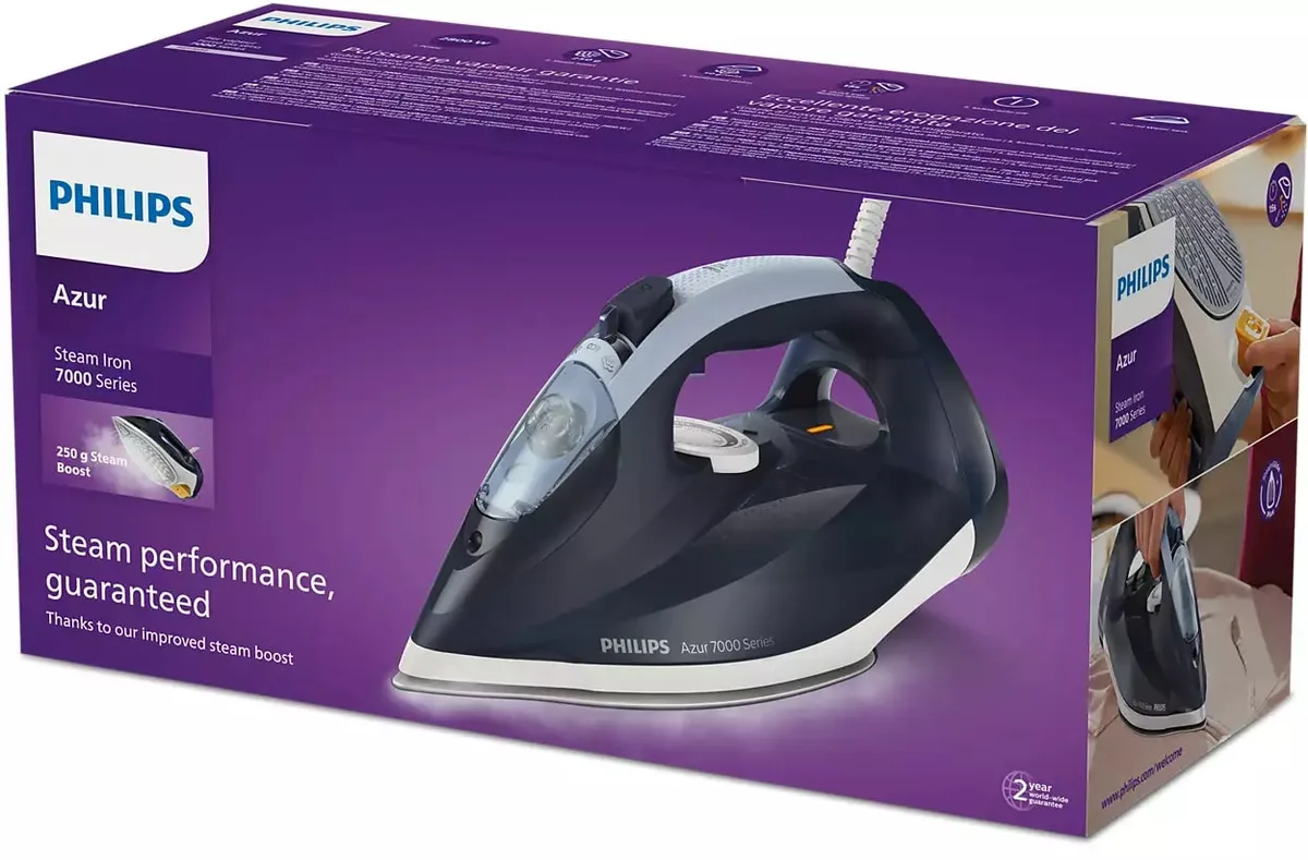 Праска Philips 7000 Series, 2800Вт, 300мл, потужний паровий удар - 250гр, постійний пар - 50гр, нержавіюча сталь, темно-синій.