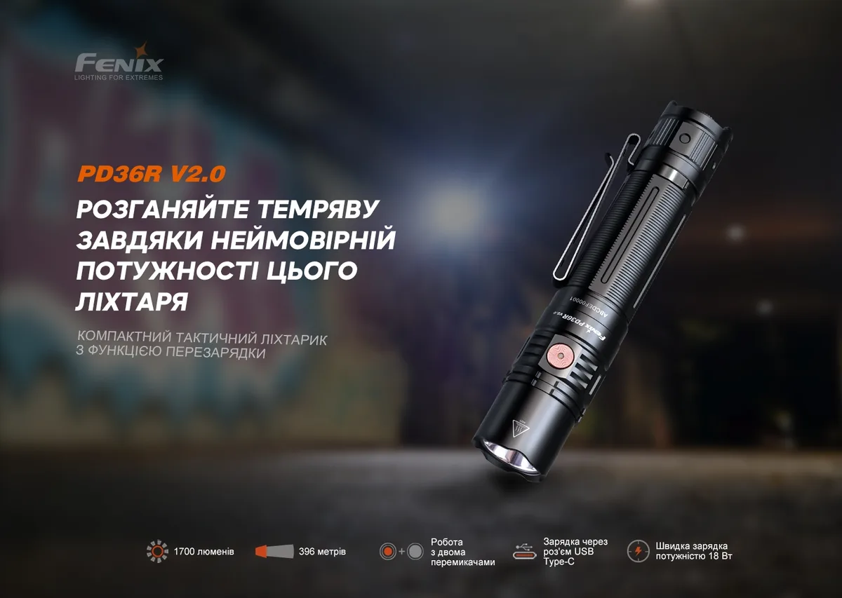 Ліхтар ручний Fenix алюміній 140,7х26,5х25,5 мм чорний