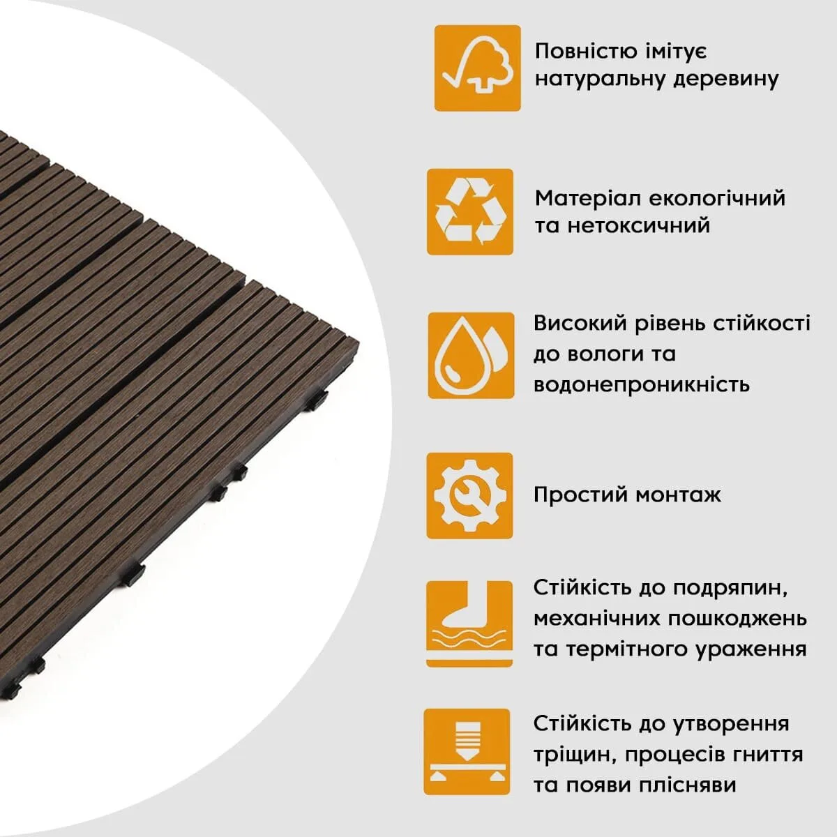 Композитна плитка 30х30х2 см рельєфна WPC для терас і садів