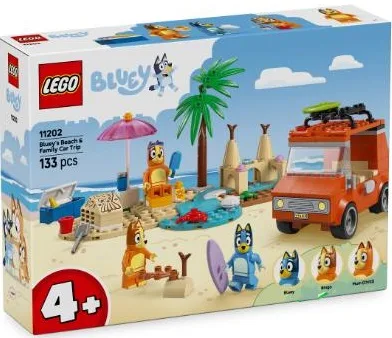 Конструктор LEGO Bluey 4+ різнокольоровий пластиковий пляж і сімейна поїздка на автомобілі