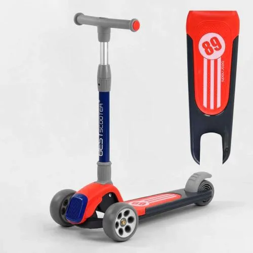 Самокат трехколесный Best Scooter красный для детей складной с алюминиевым рулем и светящимися колесами.