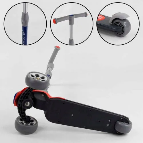 Самокат трехколесный Best Scooter красный для детей складной с алюминиевым рулем и светящимися колесами.