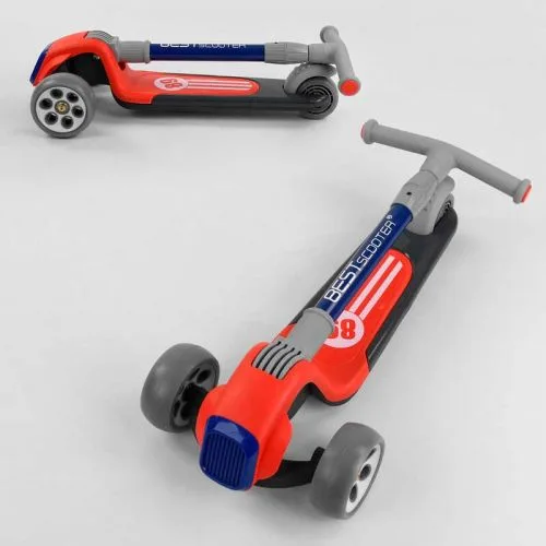 Самокат трехколесный Best Scooter красный для детей складной с алюминиевым рулем и светящимися колесами.