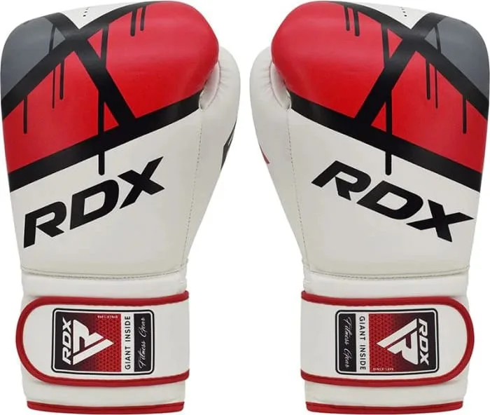 Боксерські рукавиці RDX шкіра 16 унцій білий червоний