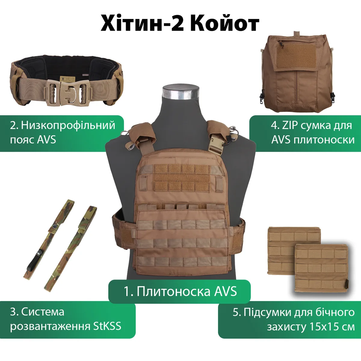 Комплект плитоноска Emerson Нейлон 5 од Койот