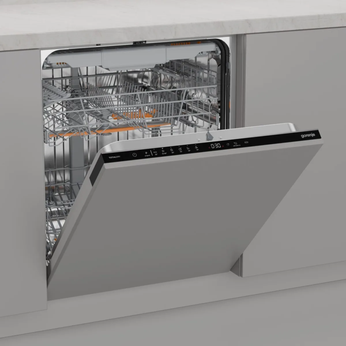 Вбудована посудомийна машина Gorenje на 16 комплектів, клас енергоефективності A++, ширина 60 см, система AquaStop, автоматичне ві