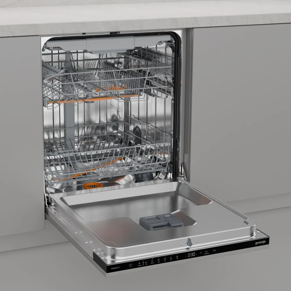 Вбудована посудомийна машина Gorenje на 16 комплектів, клас енергоефективності A++, ширина 60 см, система AquaStop, автоматичне ві